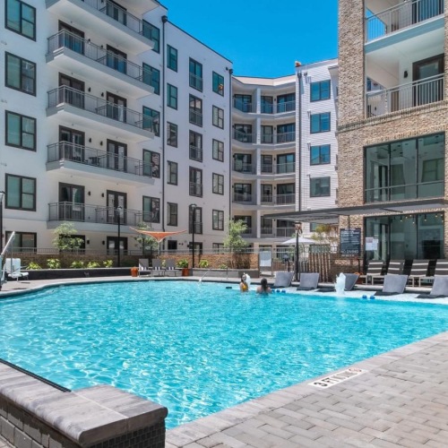 a pool in a courtyard