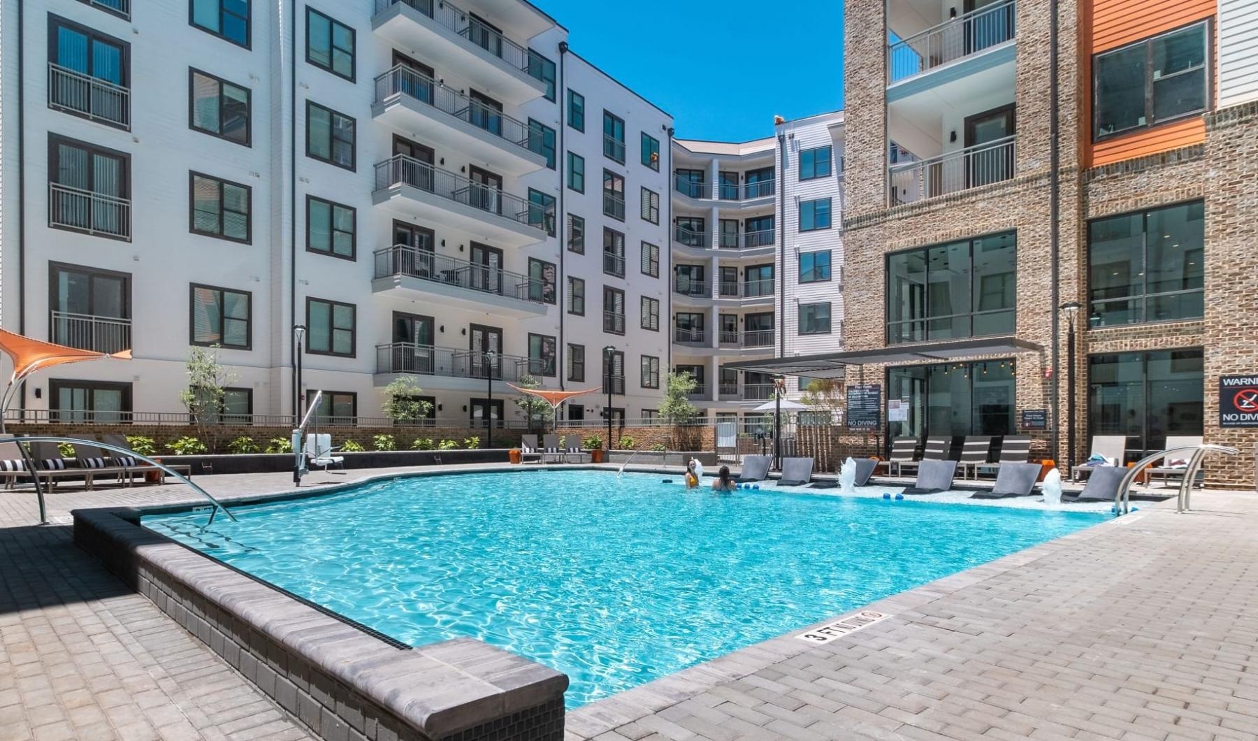 a pool in a courtyard