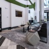 bookshelves and couches in clubhouse
