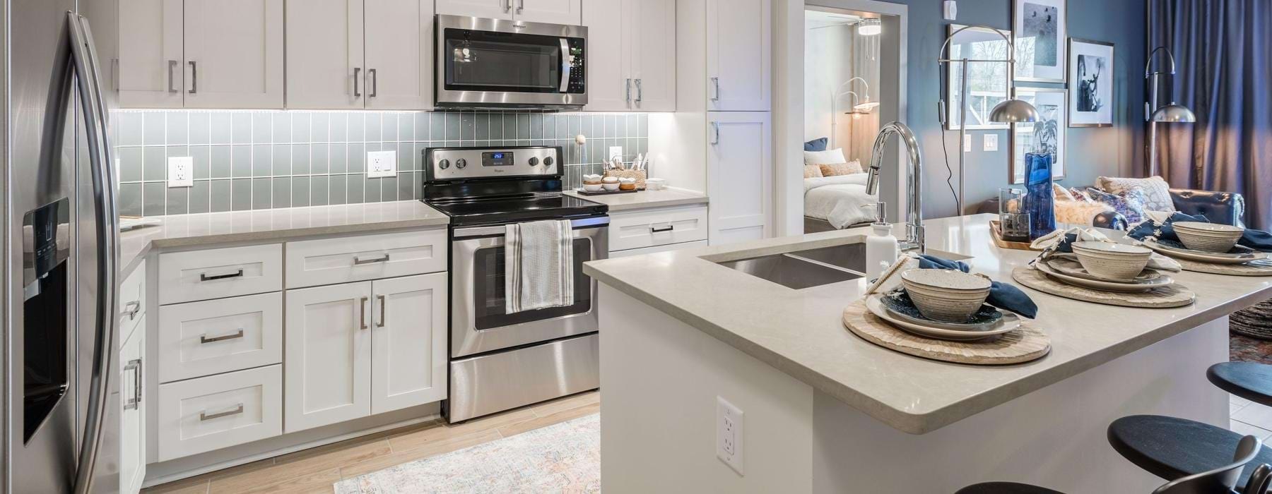 a kitchen with island