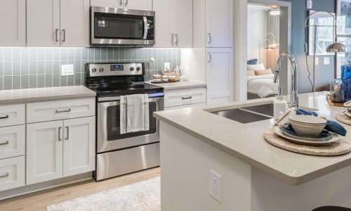 a kitchen with island