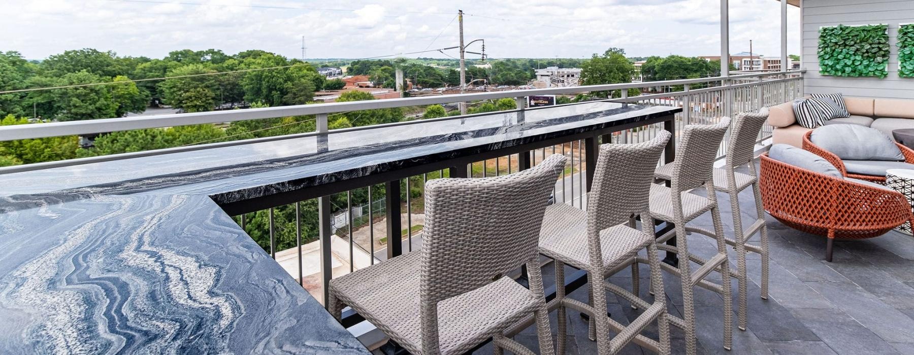 bar counter seating on rooftop terrace