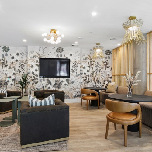 Resident clubroom at Connect Decatur featuring contemporary design and social gathering space in Decatur, Georgia