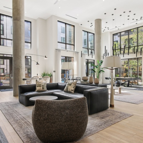 Resident clubroom at Connect Decatur featuring contemporary design and social gathering space in Decatur, Georgia