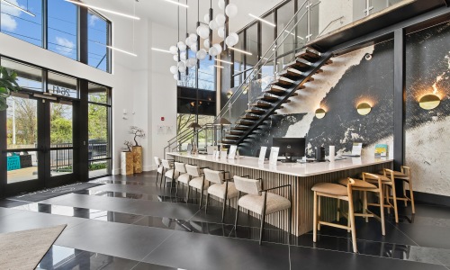 Leasing office at Connect Decatur apartment community in Decatur, GA with modern design and welcoming atmosphere