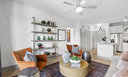 Connect Decatur apartment living room in Decatur, Georgia with bright light and modern finishes