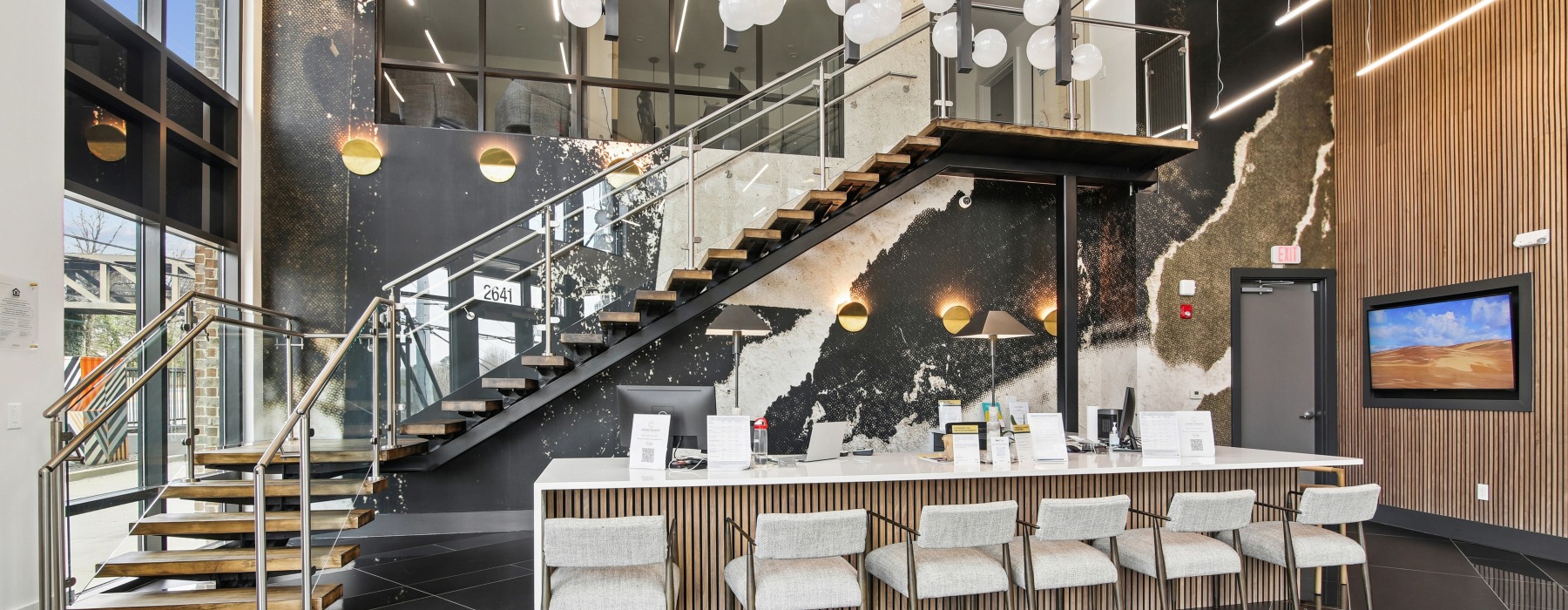 Leasing office at Connect Decatur apartment community in Decatur, GA with modern design and welcoming atmosphere