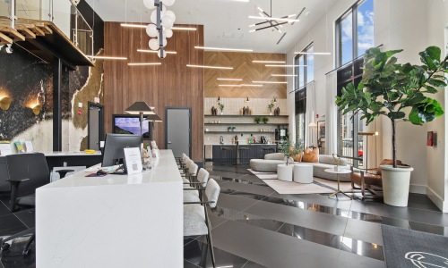 Leasing office at Connect Decatur apartment community in Decatur, GA with modern design and welcoming atmosphere
