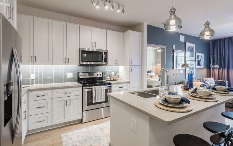 a kitchen with island